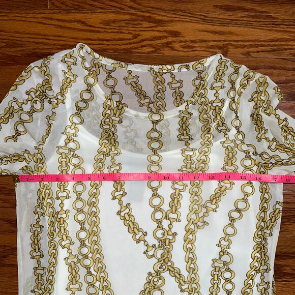 NWT Russell Scott Signature White Chain Reaction Sheer Mesh Top Size Large - Picture 8 of 10